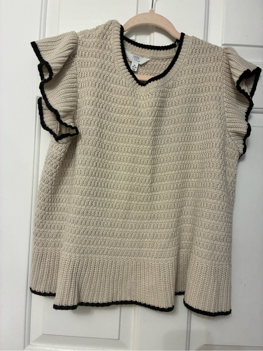 Time and Tru Cream Sweater with Black Trim